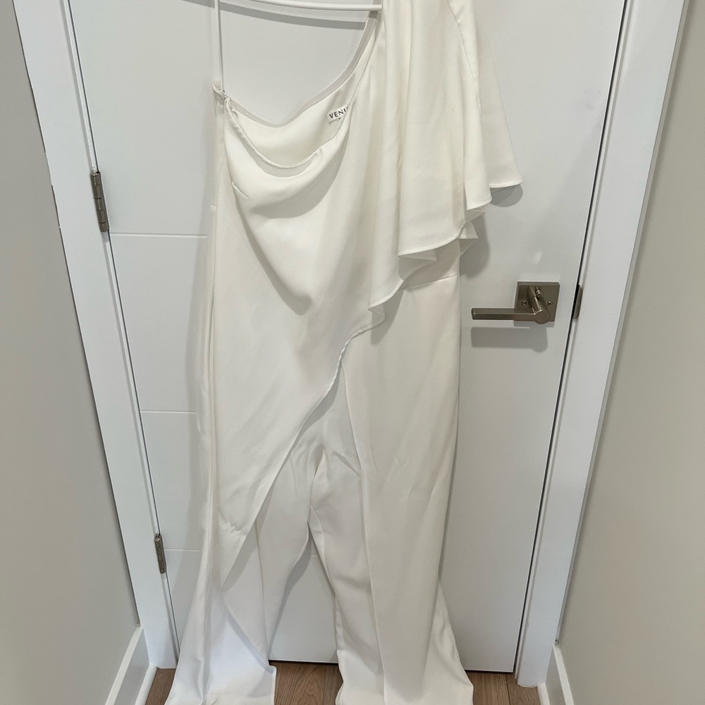 One shoulder white jumpsuit by Venus